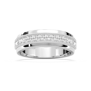 Andy 3/4 ctw Round Lab Grown Diamond 4.35mm Milgrain Channel Mens Wedding Band
