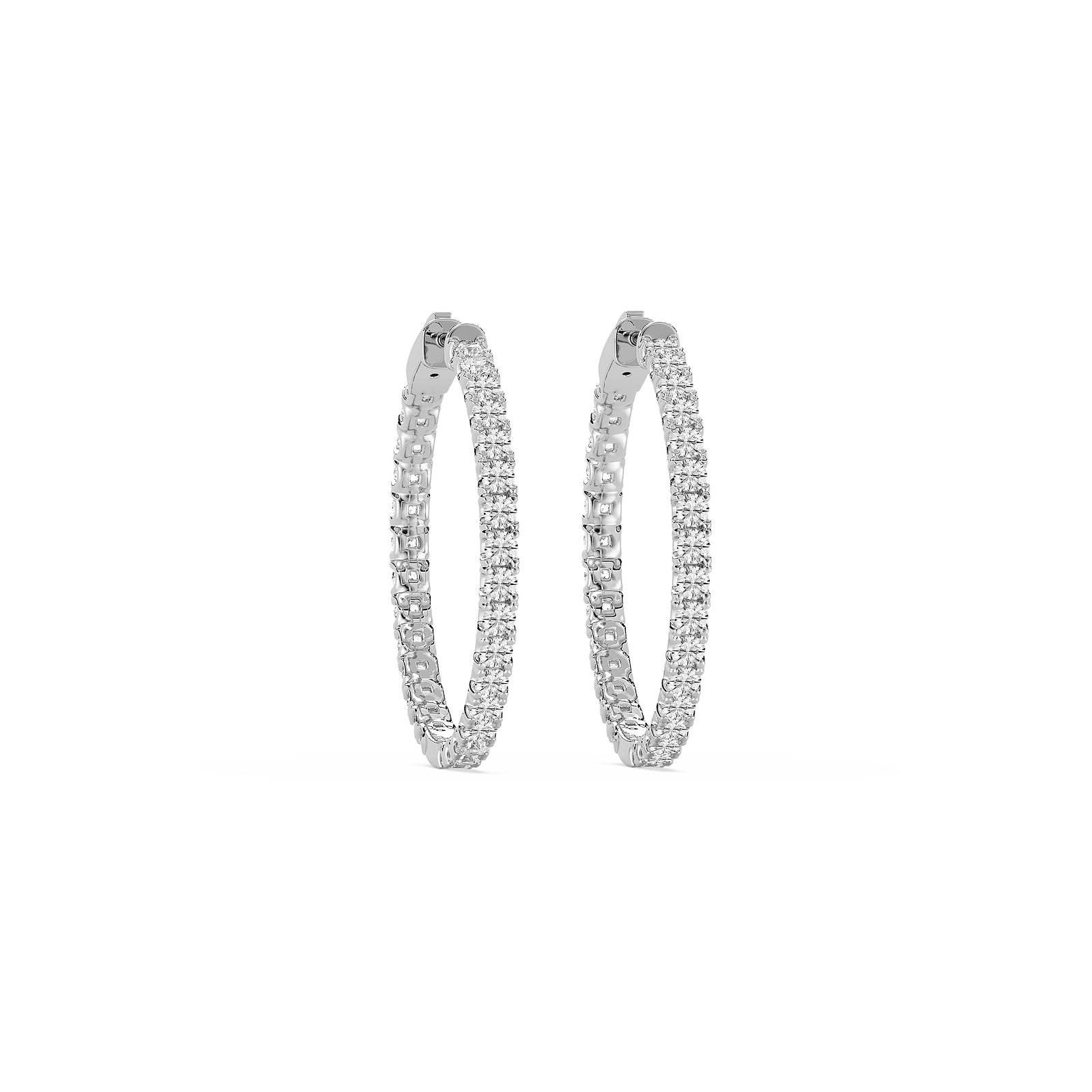 Round Lab Grown Diamond Inside-Out Four Prong Hoop Earrings