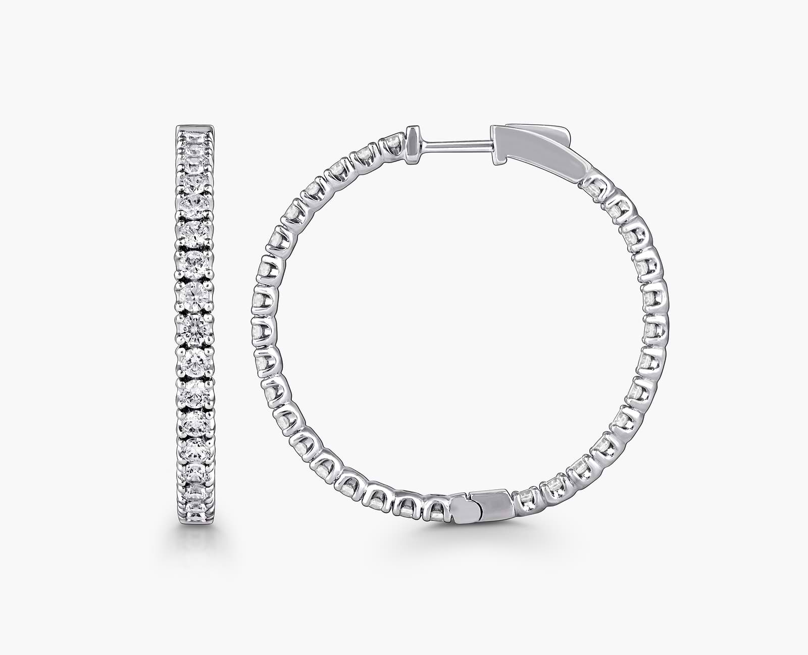 Round Lab Grown Diamond Inside-Out Four Prong Hoop Earrings