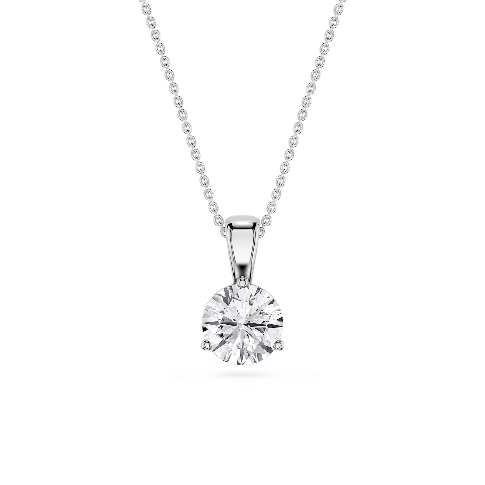Round Lab Grown Diamond 3 Prong Solitaire Pendant - 16 to 18 Inches