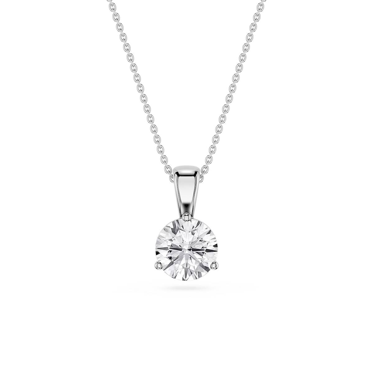 Round Lab Grown Diamond 3 Prong Solitaire Pendant - 16 to 18 Inches