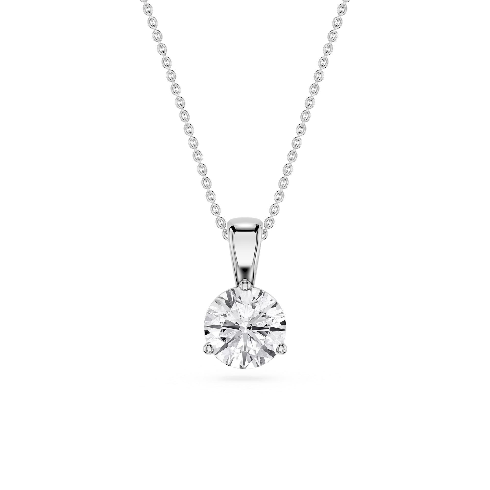 Round Lab Grown Diamond 3 Prong Solitaire Pendant - 16 to 18 Inches