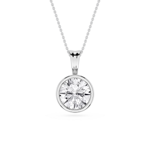 Round Lab Grown Diamond Bezel Set Bail Solitaire Pendant - 16 to 18 Inches