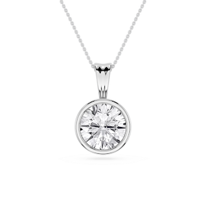 Round Lab Grown Diamond Bezel Set Bail Solitaire Pendant - 16 to 18 Inches
