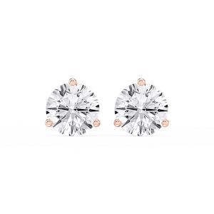 Round Lab Grown Diamond Classic Three Prong Martini Stud Earrings