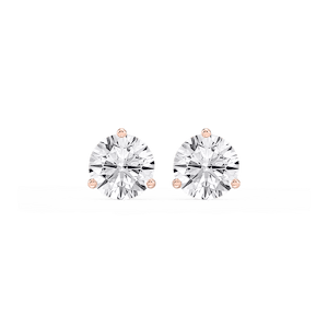 Round Lab Grown Diamond Classic Three Prong Martini Stud Earrings