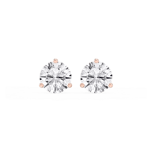 Round Lab Grown Diamond Classic Three Prong Martini Stud Earrings