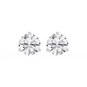 Round Lab Grown Diamond Classic Three Prong Martini Stud Earrings