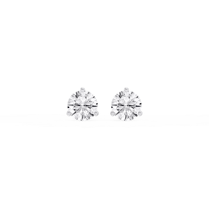 Round Lab Grown Diamond Classic Three Prong Martini Stud Earrings