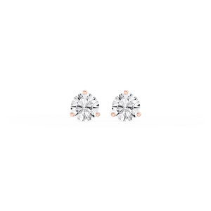 Round Lab Grown Diamond Classic Three Prong Martini Threaded Stud Earrings