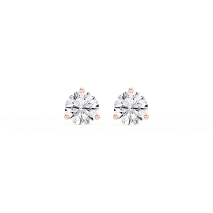 Round Lab Grown Diamond Classic Three Prong Martini Threaded Stud Earrings