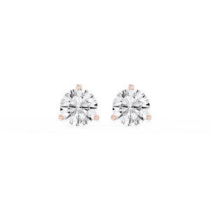 Round Lab Grown Diamond Classic Three Prong Martini Threaded Stud Earrings