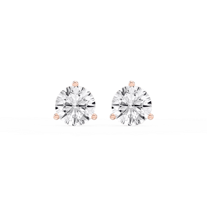 Round Lab Grown Diamond Classic Three Prong Martini Threaded Stud Earrings