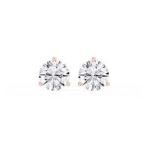 Round Lab Grown Diamond Classic Three Prong Martini Threaded Stud Earrings
