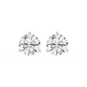 Round Lab Grown Diamond Classic Three Prong Martini Threaded Stud Earrings