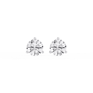Round Lab Grown Diamond Classic Three Prong Martini Threaded Stud Earrings