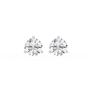 Round Lab Grown Diamond Classic Three Prong Martini Threaded Stud Earrings