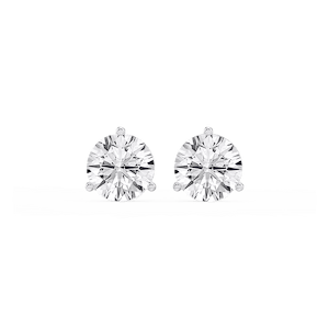 Round Lab Grown Diamond Classic Three Prong Martini Threaded Stud Earrings