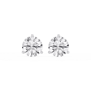 Round Lab Grown Diamond Classic Three Prong Martini Threaded Stud Earrings