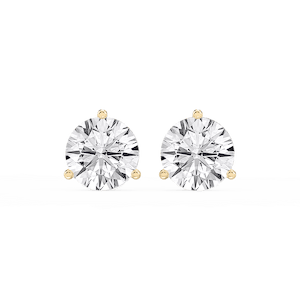 Round Lab Grown Diamond Classic Three Prong Martini Threaded Stud Earrings