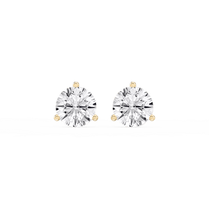 Round Lab Grown Diamond Classic Three Prong Martini Threaded Stud Earrings