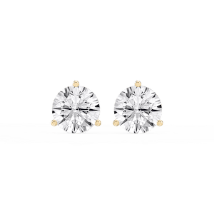 Round Lab Grown Diamond Classic Three Prong Martini Threaded Stud Earrings