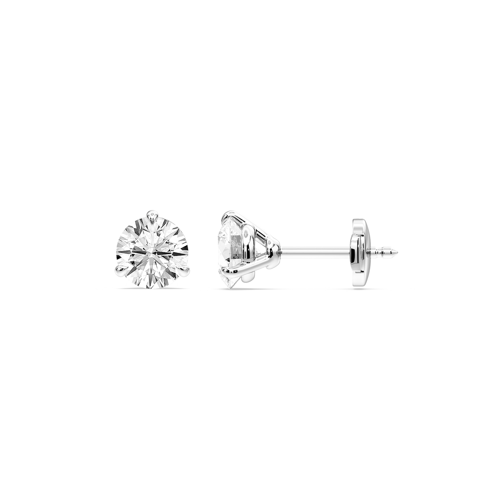 Round Certified Lab Grown Diamond Claw Prong Guardian Back Martini Stud Earrings