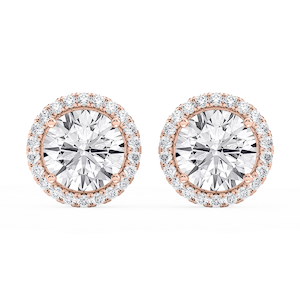 Round Lab Grown Diamond Four Prong Basket Halo Stud Earrings