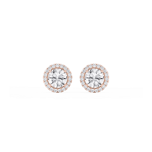 Round Lab Grown Diamond Four Prong Basket Halo Stud Earrings