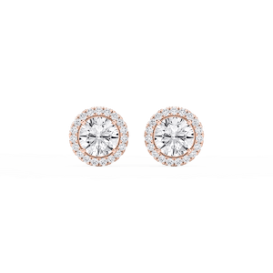 Round Lab Grown Diamond Four Prong Basket Halo Stud Earrings