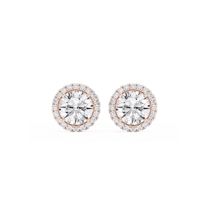 Round Lab Grown Diamond Four Prong Basket Halo Stud Earrings