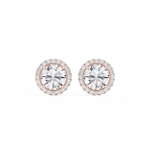 Round Lab Grown Diamond Four Prong Basket Halo Stud Earrings