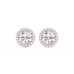 Round Lab Grown Diamond Four Prong Basket Halo Stud Earrings