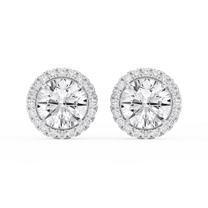 Round Lab Grown Diamond Four Prong Basket Halo Stud Earrings