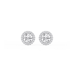 Round Lab Grown Diamond Four Prong Basket Halo Stud Earrings