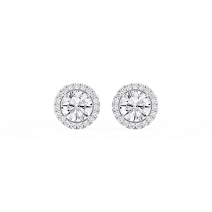 Round Lab Grown Diamond Four Prong Basket Halo Stud Earrings