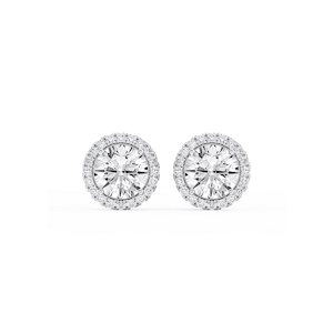 Round Lab Grown Diamond Four Prong Basket Halo Stud Earrings