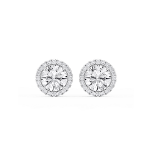 Round Lab Grown Diamond Four Prong Basket Halo Stud Earrings