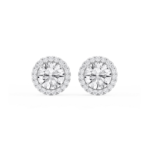 Round Lab Grown Diamond Four Prong Basket Halo Stud Earrings
