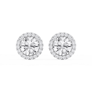 Round Lab Grown Diamond Four Prong Basket Halo Stud Earrings