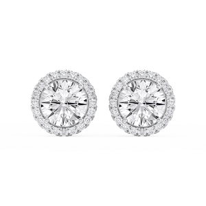 Round Lab Grown Diamond Four Prong Basket Halo Stud Earrings