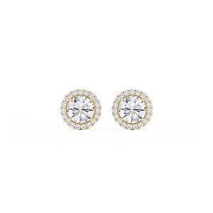 Round Lab Grown Diamond Four Prong Basket Halo Stud Earrings