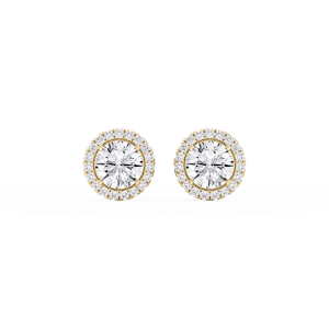 Round Lab Grown Diamond Four Prong Basket Halo Stud Earrings