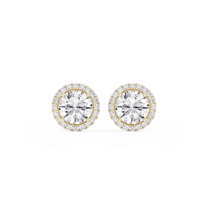 Round Lab Grown Diamond Four Prong Basket Halo Stud Earrings