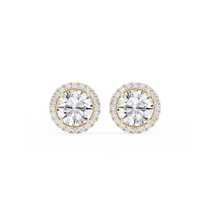 Round Lab Grown Diamond Four Prong Basket Halo Stud Earrings
