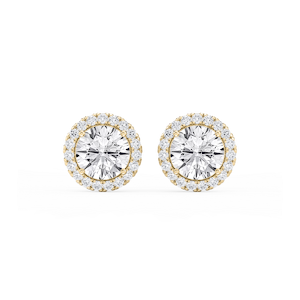 Round Lab Grown Diamond Four Prong Basket Halo Stud Earrings