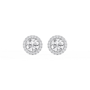 Round Lab Grown Diamond Four Prong Basket Halo Stud Earrings