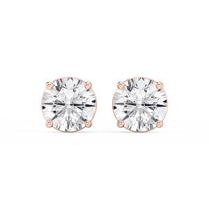 Round Lab Grown Diamond Classic Four Prong Basket Threaded Stud Earrings