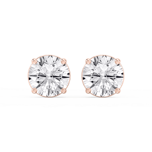 Round Lab Grown Diamond Classic Four Prong Basket Threaded Stud Earrings