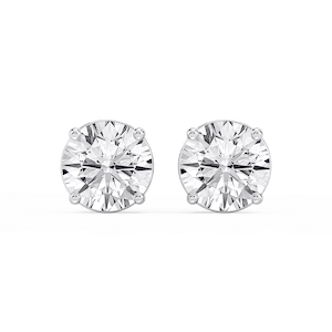 Round Lab Grown Diamond Classic Four Prong Basket Threaded Stud Earrings